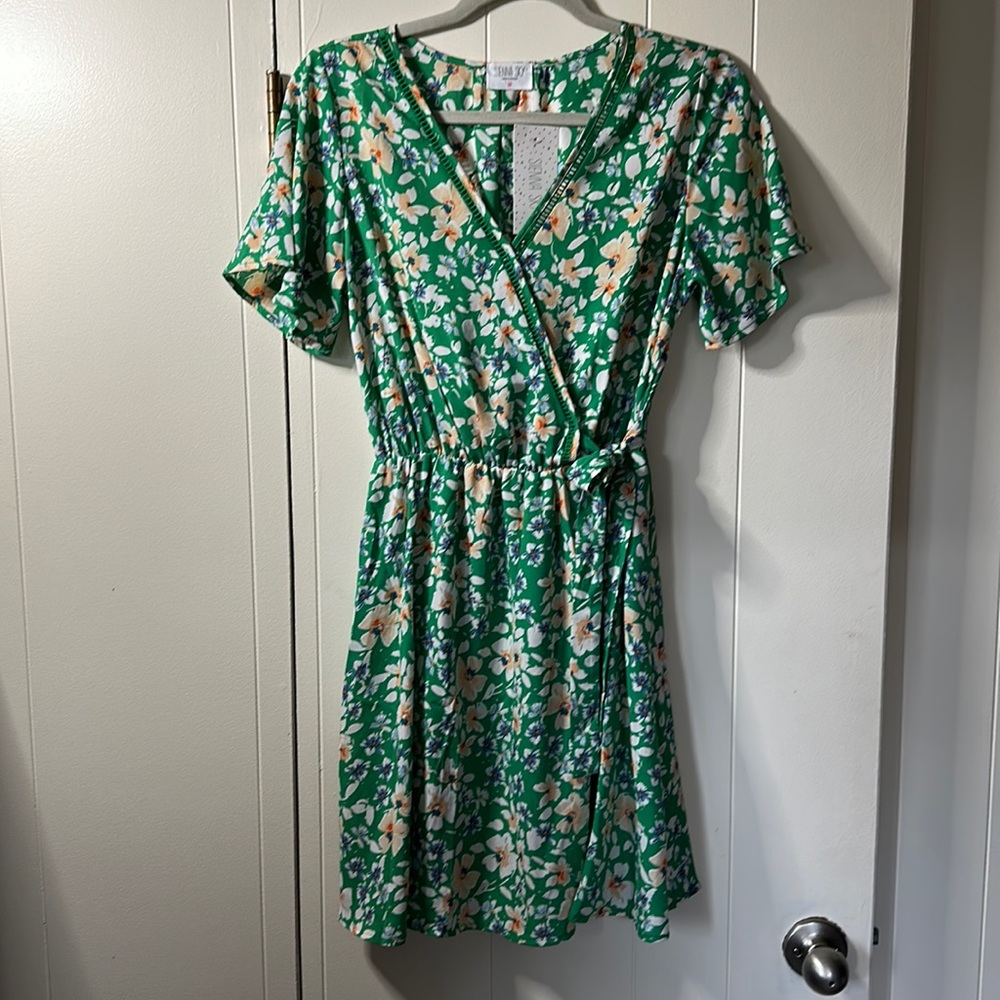 Green floral summer dress